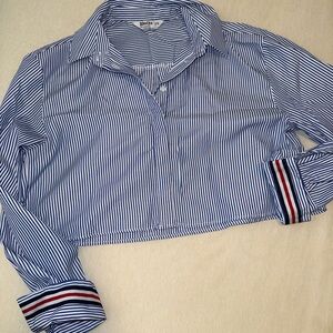 Primark Crop Top Blue Striped Blouse 🥏